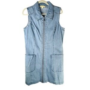 Hope and Harlow Denim Dress Womens 10 Shift Sleeveless Cotton Full Zip Jean